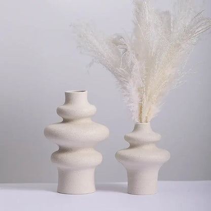 Ins style cream ceramic spiral vase living room decor