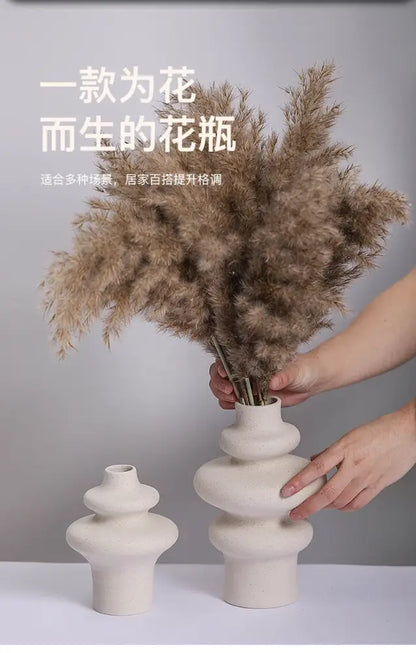 Ins style cream ceramic spiral vase living room decor