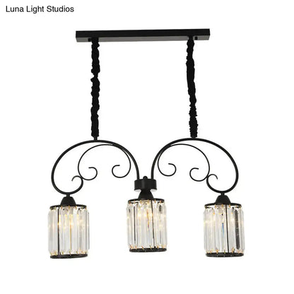 Modern black island light with clear crystal scrolling arm kitchen chandelier