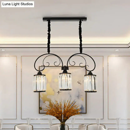 Modern black island light with clear crystal scrolling arm kitchen chandelier