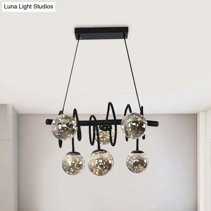 Modern black metal smoke gray glass shade chandelier dining room