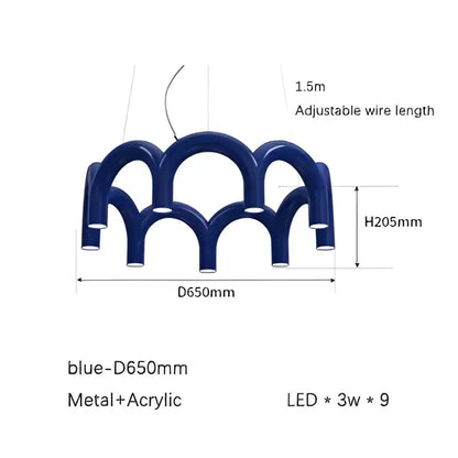 Modern blue led arch chandelier dining room pendant light