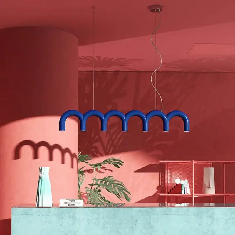 Modern blue led arch chandelier dining room pendant light