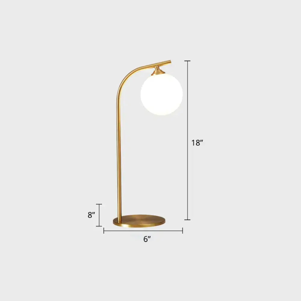 Modern brass and white glass bend metallic nightstand lamp bedroom