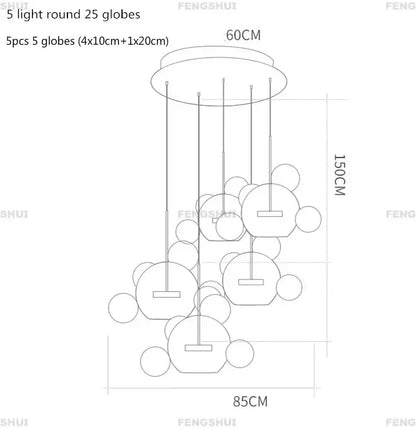 Modern gold led bubble chandelier living room pendant light
