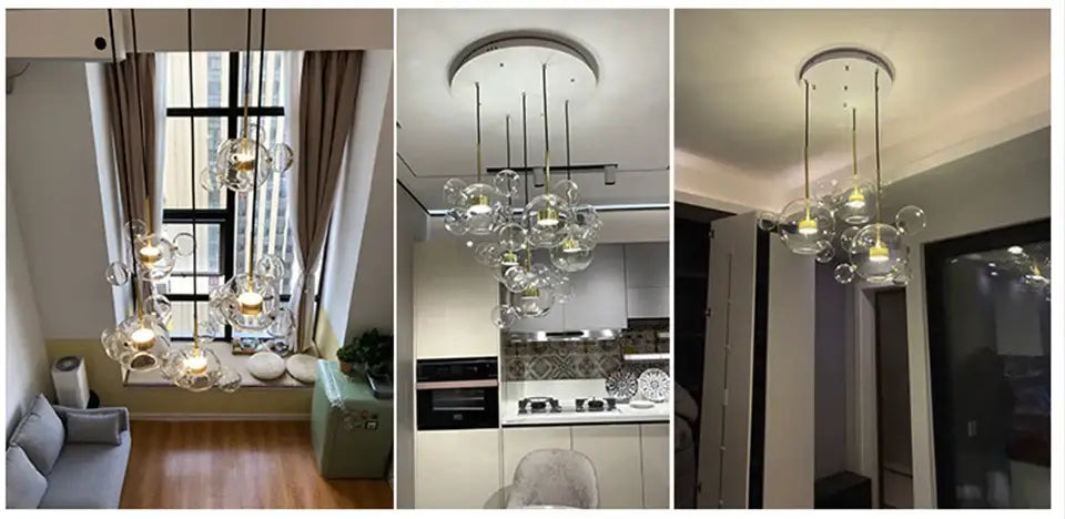 Modern gold led bubble chandelier living room pendant light
