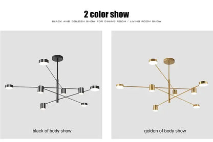 Modern gold & black led chandelier – living room minimalist light
