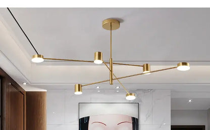 Modern gold & black led chandelier – living room minimalist light