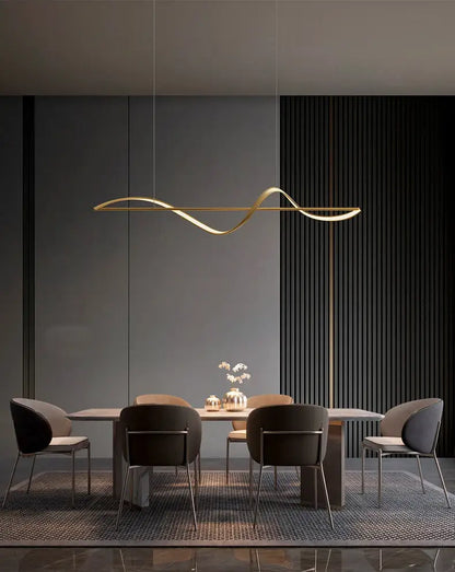 Modern gold curved led chandelier dining room pendant light
