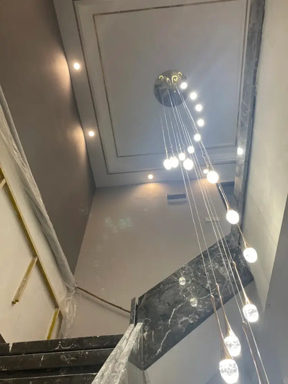 Modern gold led crystal chandelier dining room cascading pendant