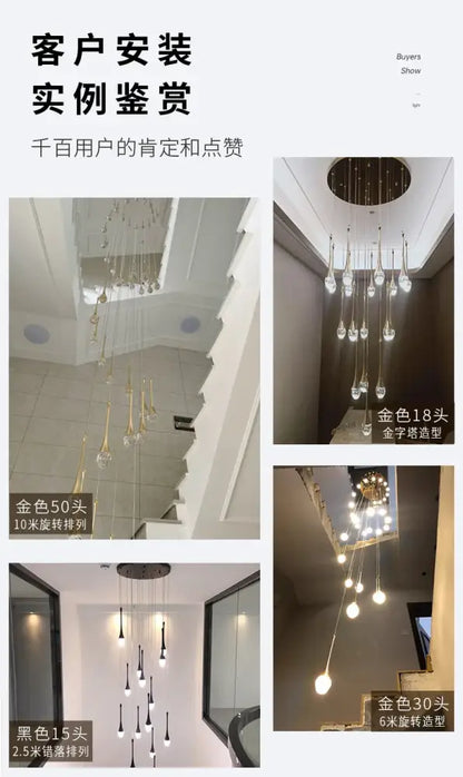 Modern gold led crystal chandelier dining room cascading pendant