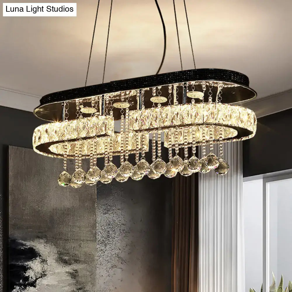 Modern led crystal pendant light chrome oval chandelier dining room