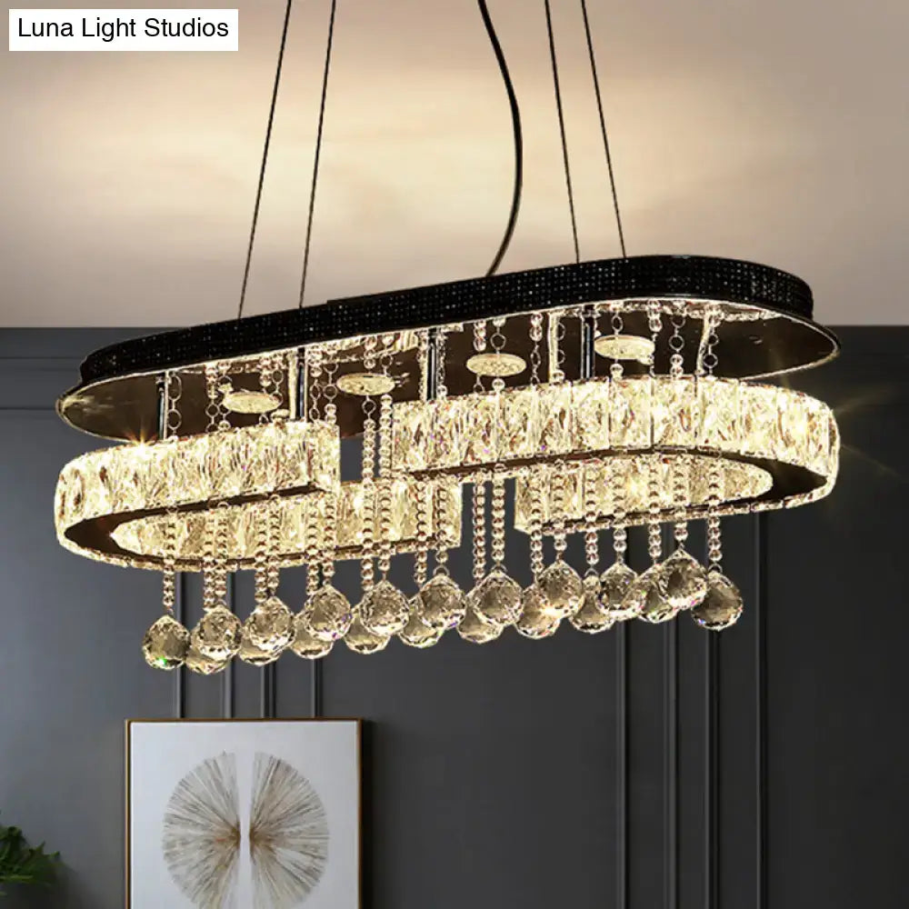 Modern led crystal pendant light chrome oval chandelier dining room