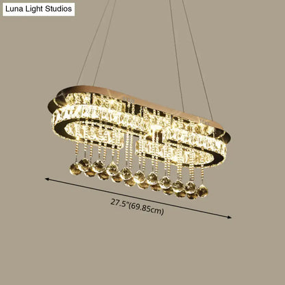 Modern led crystal pendant light chrome oval chandelier dining room