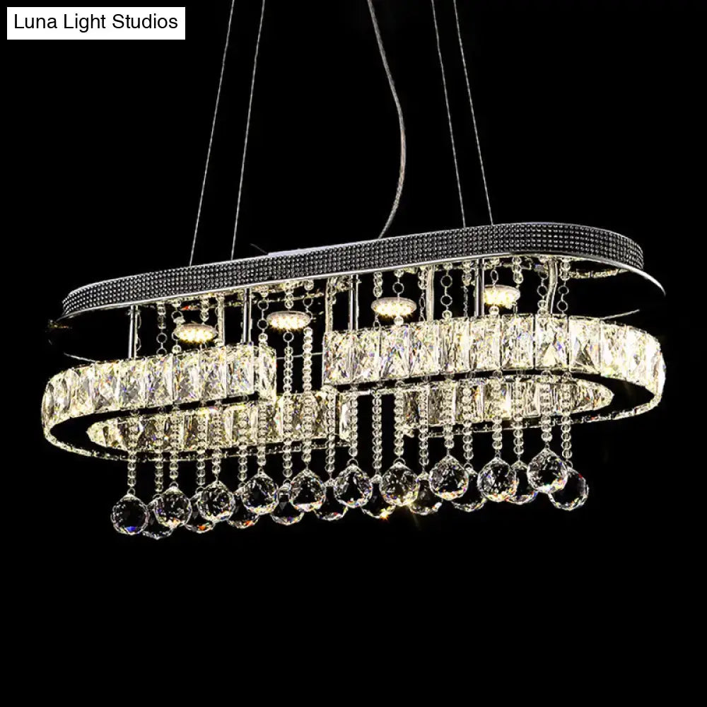Modern led crystal pendant light chrome oval chandelier dining room