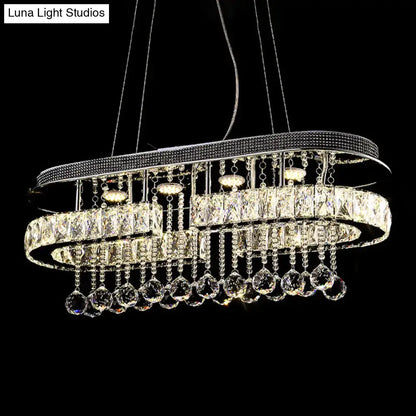 Modern led crystal pendant light chrome oval chandelier dining room