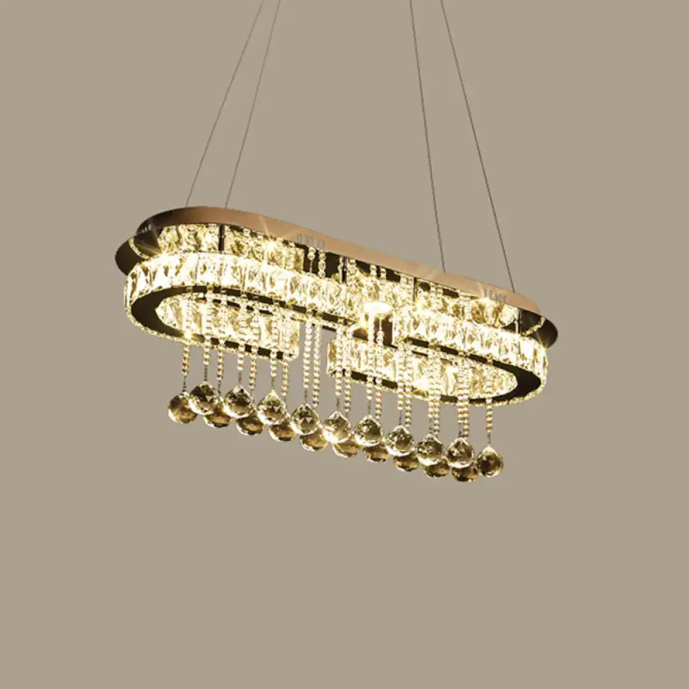 Modern led crystal pendant light chrome oval chandelier dining room