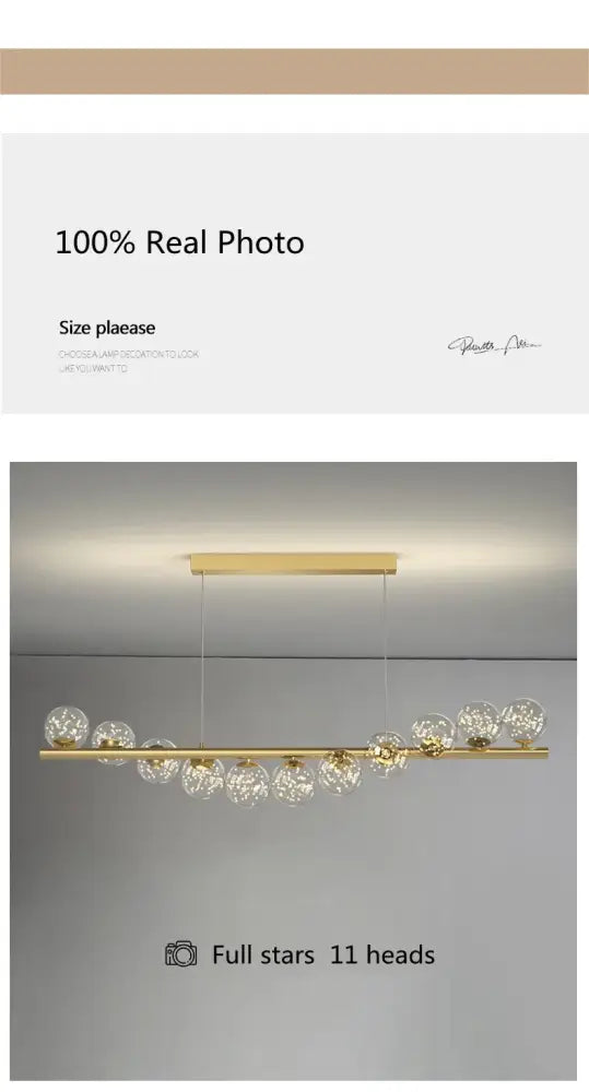 Modern gold linear led glass chandelier dining room pendant light