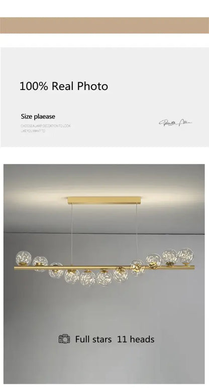 Modern gold linear led glass chandelier dining room pendant light