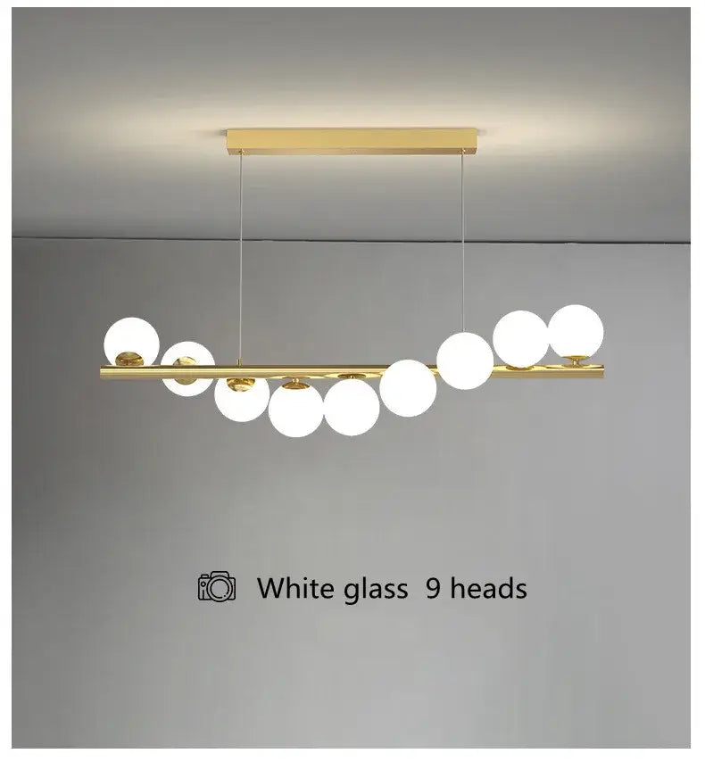 Modern gold linear led glass chandelier dining room pendant light