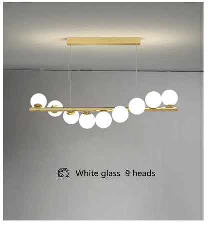 Modern gold linear led glass chandelier dining room pendant light