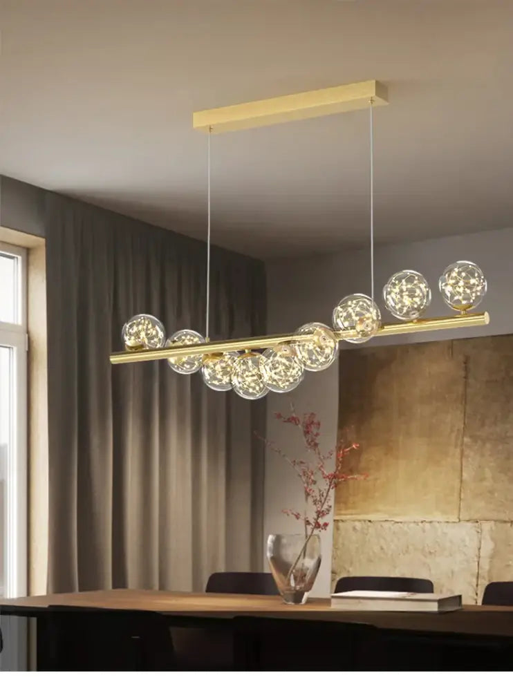 Modern gold linear led glass chandelier dining room pendant light