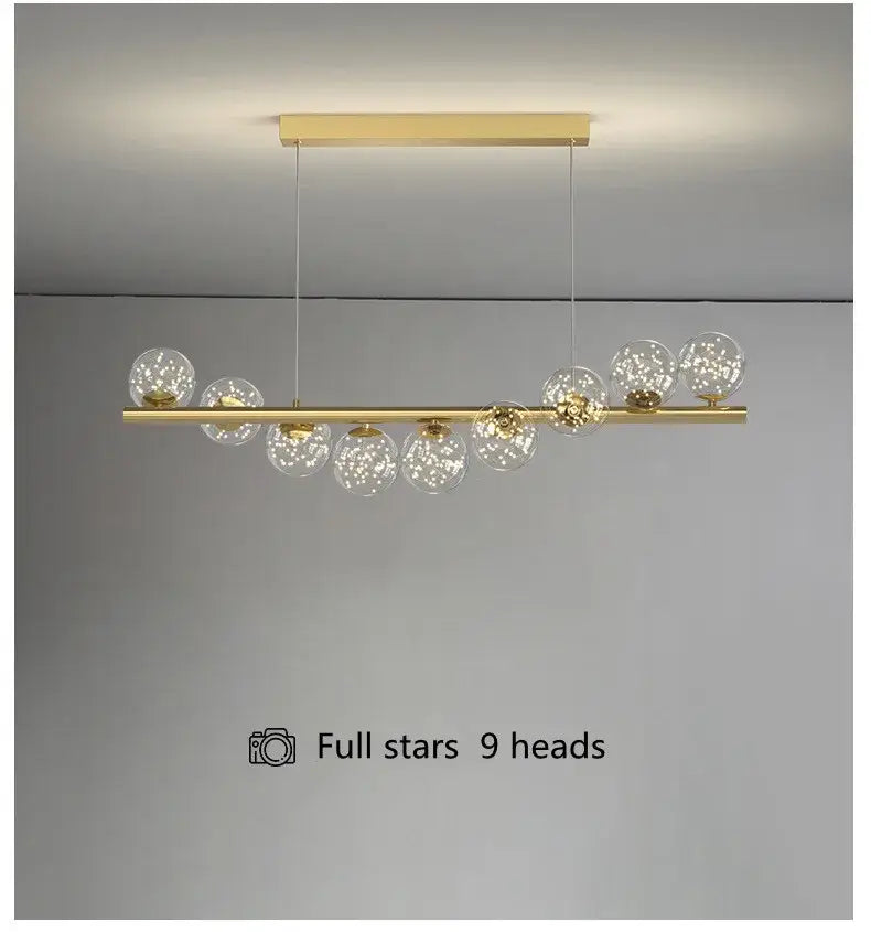 Modern gold linear led glass chandelier dining room pendant light