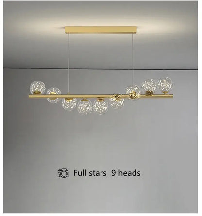 Modern gold linear led glass chandelier dining room pendant light