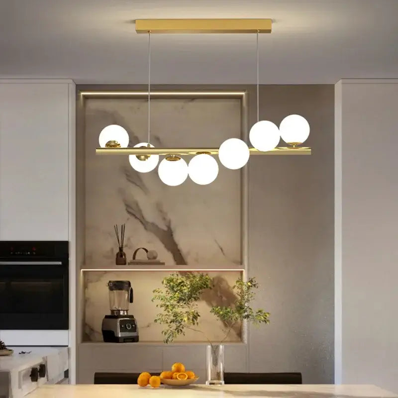 Modern gold linear led glass chandelier dining room pendant light