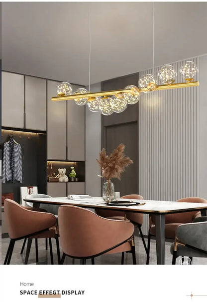 Modern gold linear led glass chandelier dining room pendant light