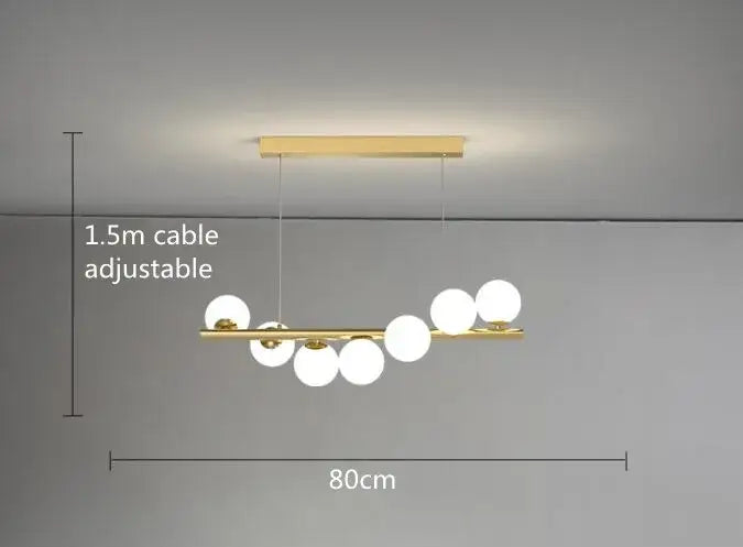 Modern gold linear led glass chandelier dining room pendant light