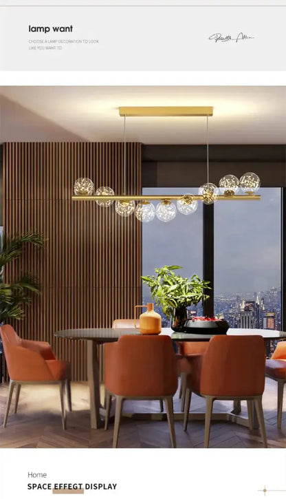 Modern gold linear led glass chandelier dining room pendant light