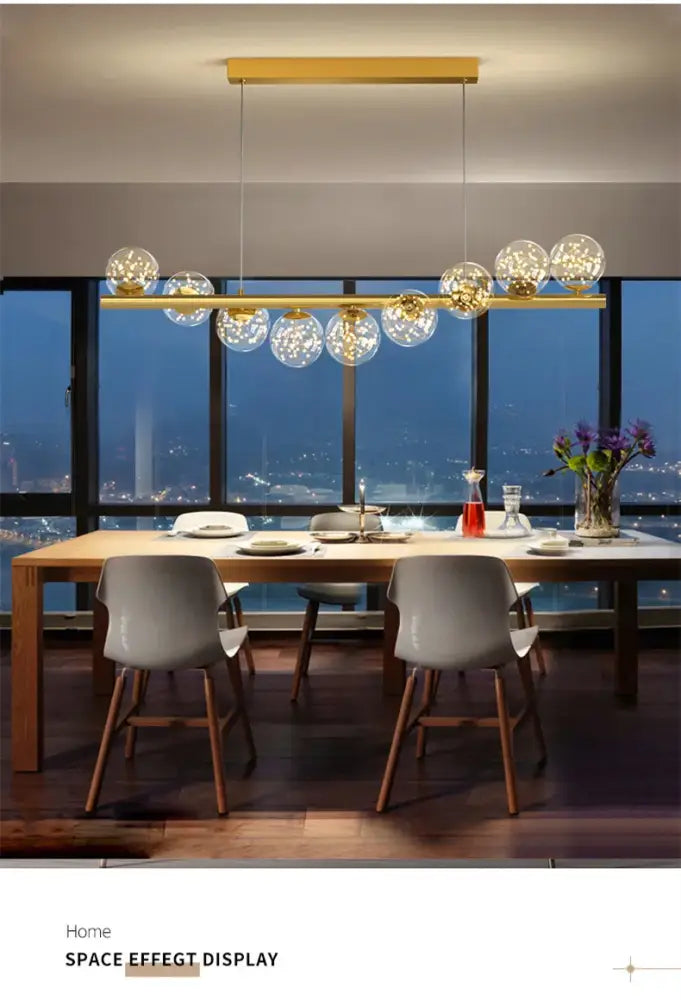 Modern gold linear led glass chandelier dining room pendant light