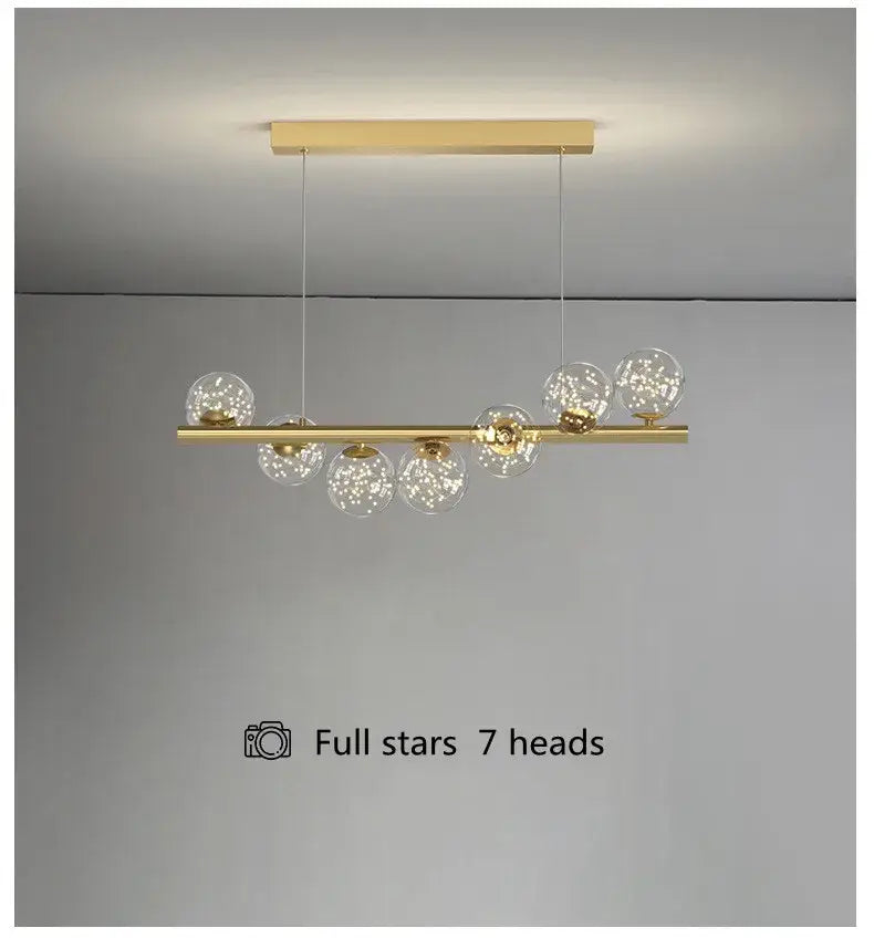 Modern gold linear led glass chandelier dining room pendant light