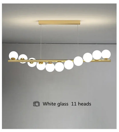 Modern gold linear led glass chandelier dining room pendant light