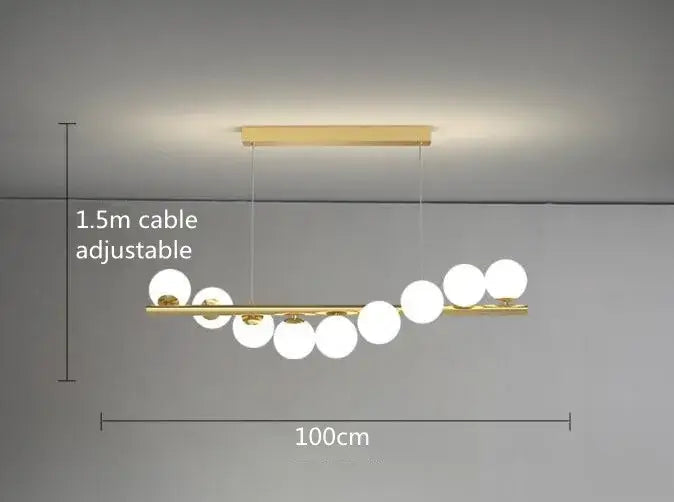 Modern gold linear led glass chandelier dining room pendant light