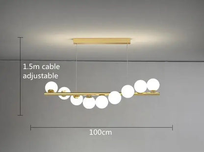 Modern gold linear led glass chandelier dining room pendant light