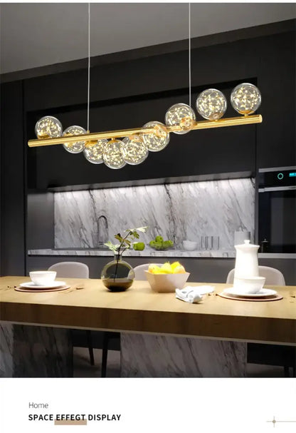 Modern gold linear led glass chandelier dining room pendant light