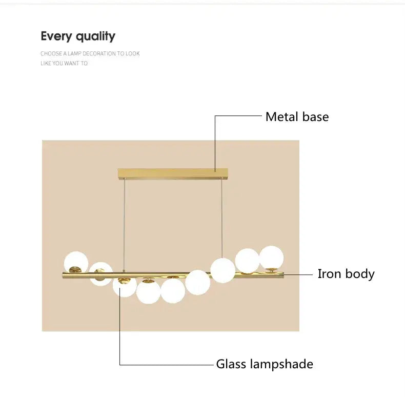 Modern gold linear led glass chandelier dining room pendant light