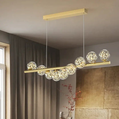 Modern gold linear led glass chandelier dining room pendant light