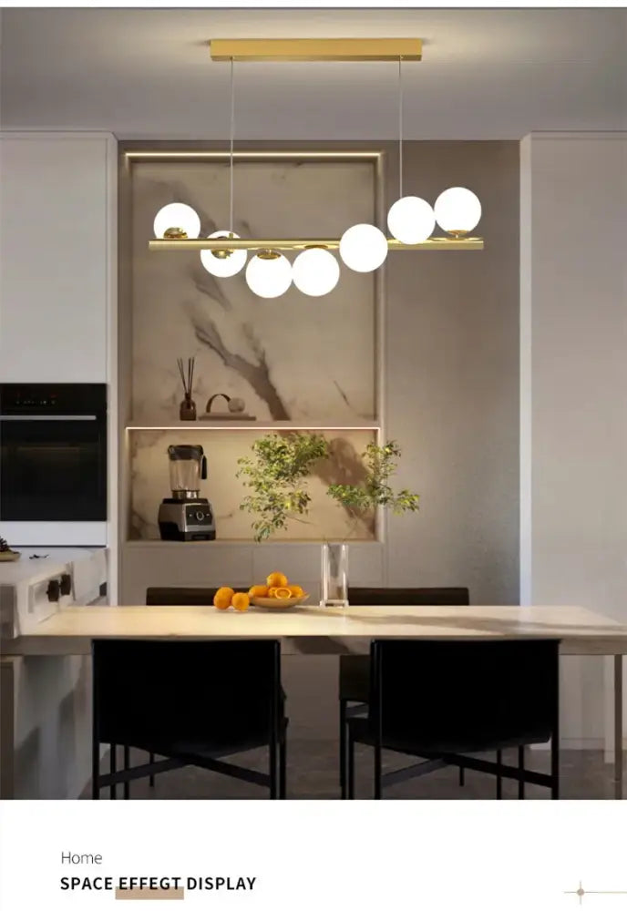 Modern gold linear led glass chandelier dining room pendant light