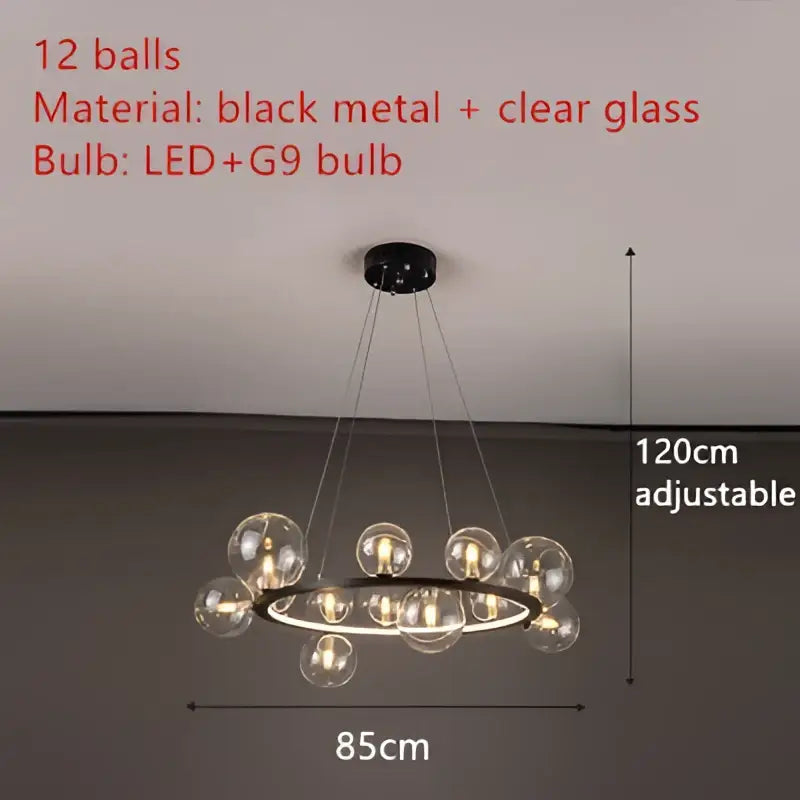Modern black clear glass bubble led chandelier dining room light