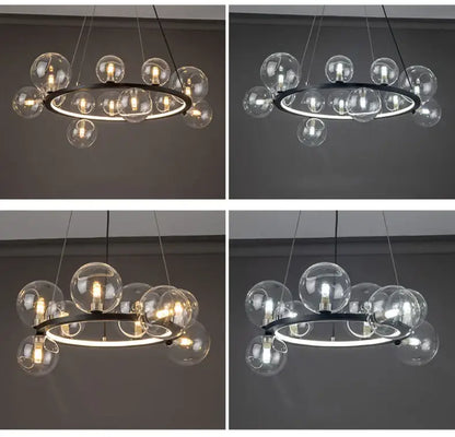 Modern black clear glass bubble led chandelier dining room light