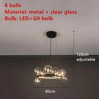 Modern black clear glass bubble led chandelier dining room light