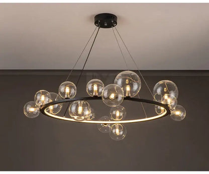 Modern black clear glass bubble led chandelier dining room light