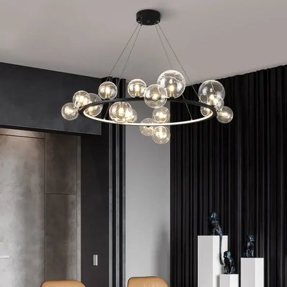Modern black clear glass bubble led chandelier dining room light