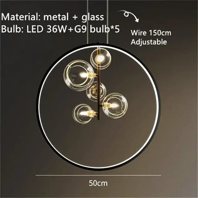 Modern black clear glass bubble led chandelier dining room light