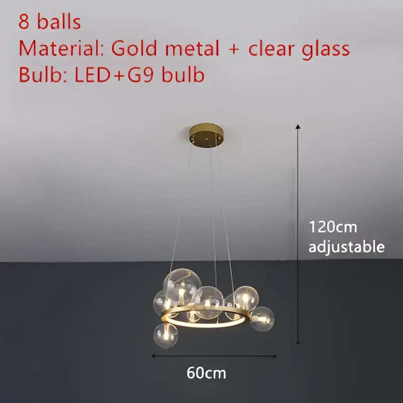 Modern black clear glass bubble led chandelier dining room light