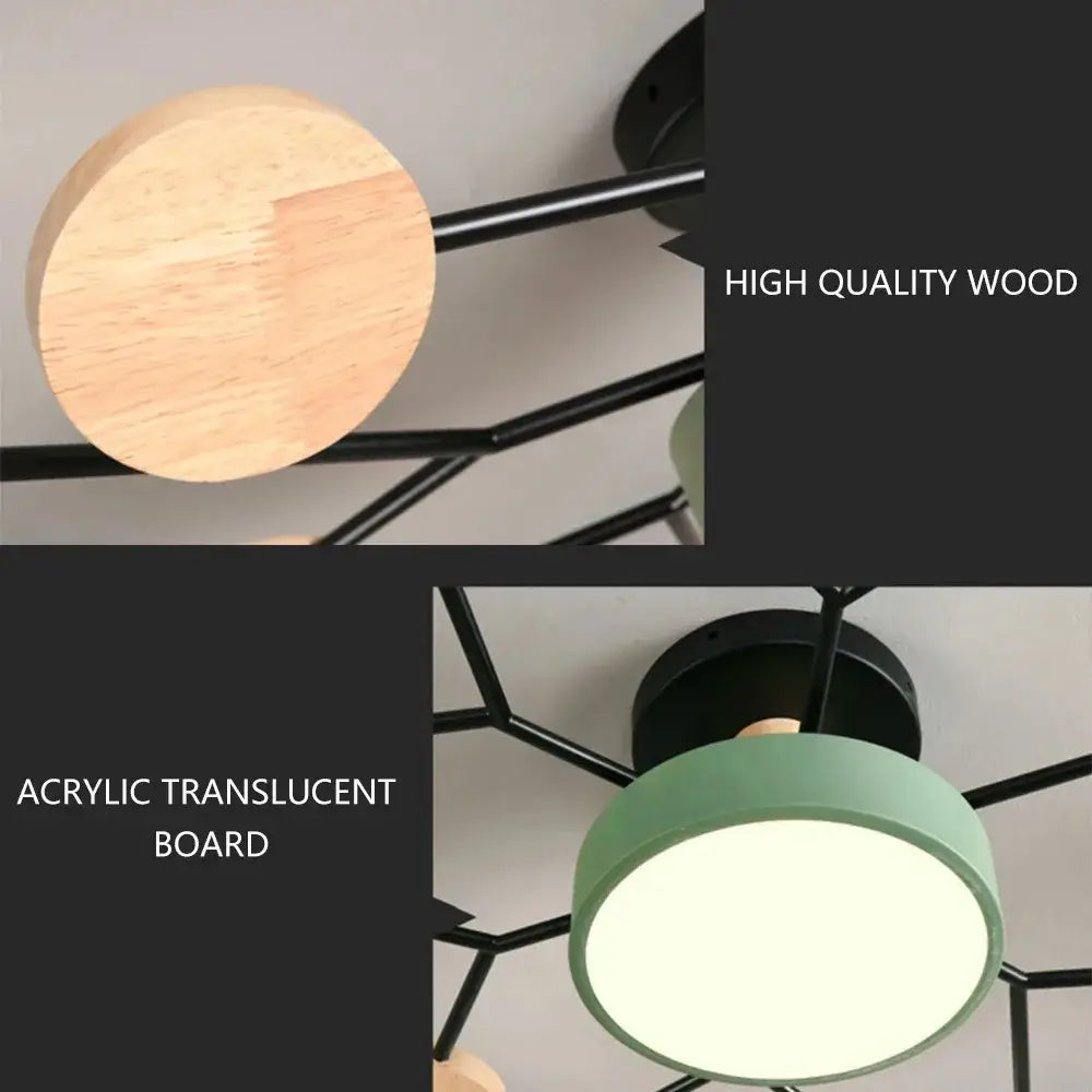Modern gray and wood macaron ceiling chandelier bedroom 3-color dimming