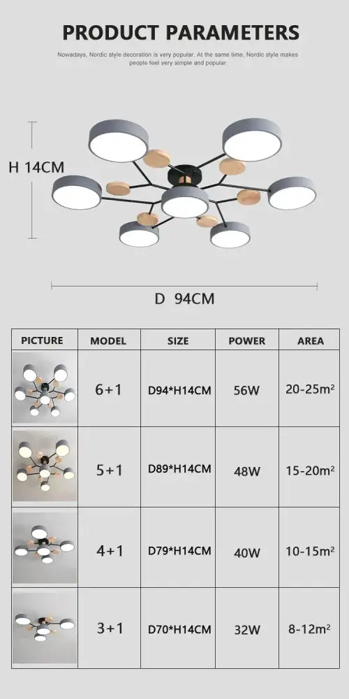 Modern gray and wood macaron ceiling chandelier bedroom 3-color dimming